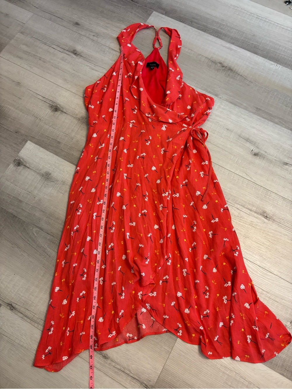 Lumière Floral Wrap Midi Dress Red Orange Halter Open Back Large - Picture 11 of 11
